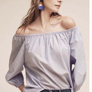 MAEVE ANTHROPOLOGIE 3/4 Long Sleeve Top Blue White Pinstripe Small H28
